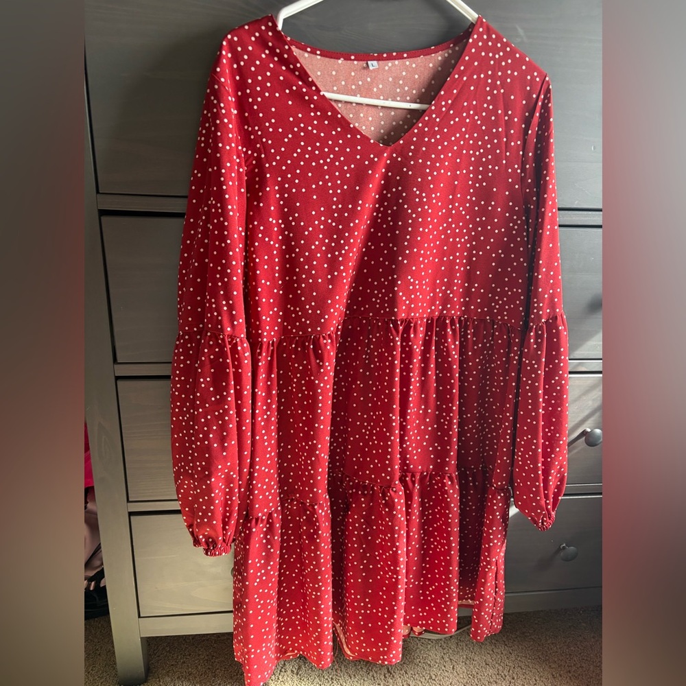 Red Polka Dot Tiered V-Neck Dress